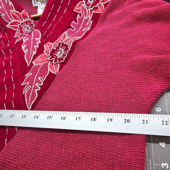 Vintage 80s Sweater Womens Medium Red Floral Glam Rock Knit Embellished Cottage - Picture 10 of 10